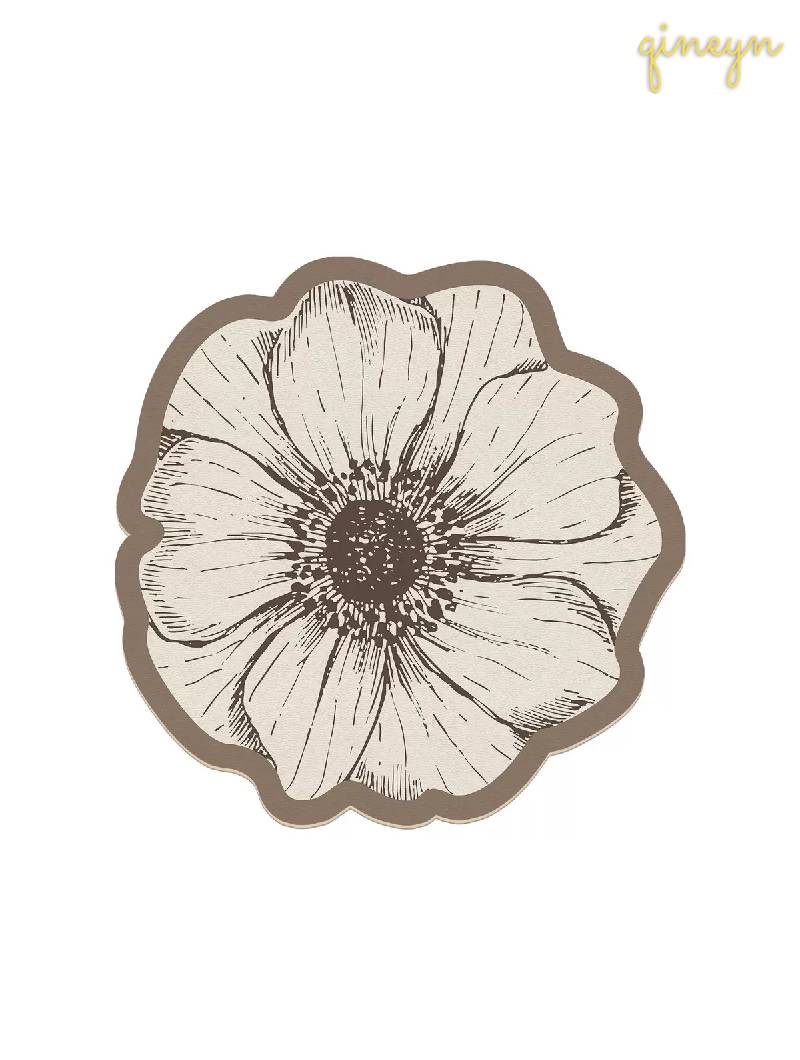 [Water-Absorbing & Oil-Resistant] Rose-Patterned Kitchen & Bathroom Diatomaceous Earth Drain Mat