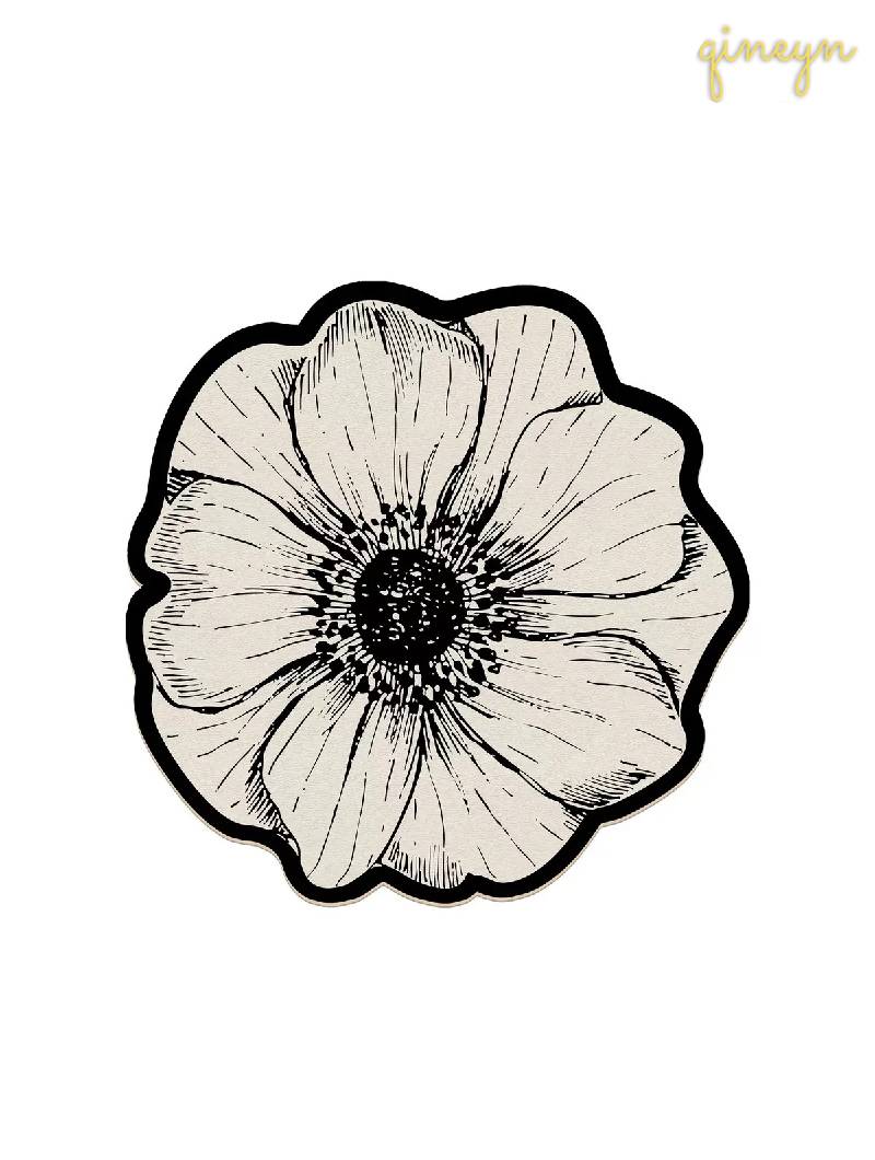 [Water-Absorbing & Oil-Resistant] Rose-Patterned Kitchen & Bathroom Diatomaceous Earth Drain Mat